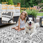 Outdoor Rug Waterproof 8x10 ft, Reversible Outdoor Plastic Straw Rug Patio Rug, RV Rugs for Outside, Outdoor Carpet for Patio Camping Deck Balcony Backyard, Black & Gray