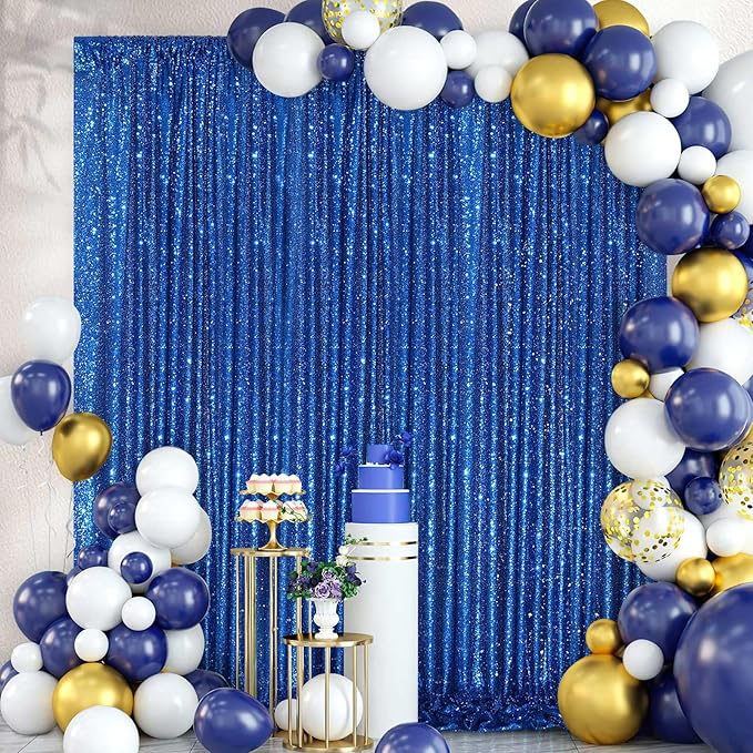 Sequin Backdrop Curtain Royal Blue Party Decorations: Glitter Photography Background 8ftx8ft for Birthday Wedding Baby Shower Photo Backdrop