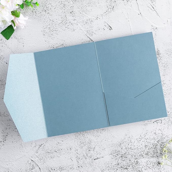 20 Pcs 5.12x7.1'' Sparkle Dusty Blue Tri-fold Laser Cut Wedding Invitation Cards for Wedding Bridal Shower Quinceañera Engagement Birthday Invitation