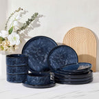 Herogo 12 Pieces Dinnerware Sets, Plates and Bowls Sets Service for 4, Modern Stoneware Dinning Dishes, Dishwasher & Microwave Safe, Starry Blue
