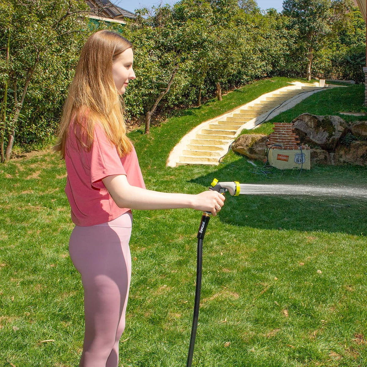 Fevone 25 ft x 5/8" Heavy Duty Garden Hose, Kink-Free Hybrid Polymer Water Hose, Lightweight Outdoor Hose with 3/4" Brass Fittings, Leak-Free Connection, All Weather Flexible