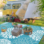 Ileading Reversible Outdoor Rug 9x12Ft Waterproof Patio Rug Carpet Portable Outdoor Plastic Straw Rug Large RV Camping Mat Rug for Patio, Clearance, Deck, Beach, Porch, Camping, Picnic, Teal