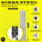 Chicken Wire 18 in x 25 FT x 2” Mesh x 20GA | Poultry Wire Netting | Hot Dipped Galvanised | Hexagonal Galvanized Mesh for Chicken Coop, Rabbit Cage, Fence Barrier PM18x25x2