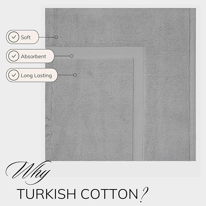 TEXTILOM Luxury 2 Pack Banded Cotton Bath Mats for Bathroom Floor [ Hotel, Spa, Tub, Shower Bath Mat Floor Towel Set ], Machine Washable & Soft & Absorbent & Quick Dry (20''x34'')- Grey