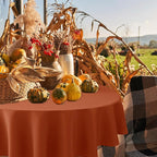 Biscaynebay Fall Tablecloth Textured Fabric Round Tablecloths 70", Rust Thanksgiving Autumn Harvest Water Resistant Fabric Tablecloths for Kitchen, Dining, Wedding, Parties Machine Washable