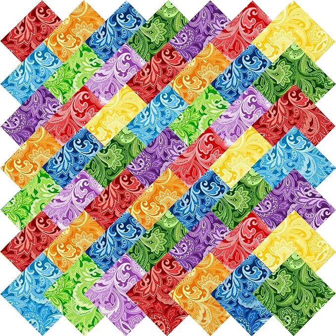 10"x 10" 50 PCS 100% Cotton Floral Fabric Squares Bundles Quilting Supplies for Sewing DIY & Quilt Beginners— Paisley
