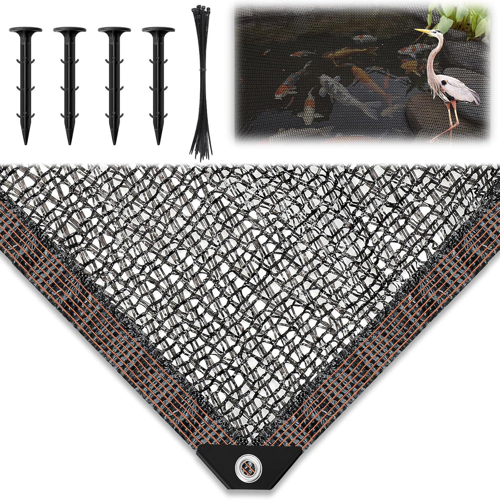 Koi Pond Netting Kit 12 x 30ft, Heavy-Duty Pe, Bird Deer Fence Netting, Durable Net Cover for Leaves, Protect Fish from Blue Heron Bird, Cats & Predators, Stakes & Ties Included