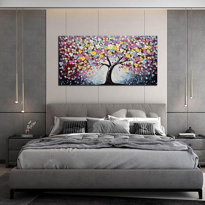 Zoyotago Large Canvas Wall Art for Living Room Bedroom Home Office Colorful Flower Tree of Life Wall Art Modern Hand-painted Oil Painted Size 29x59