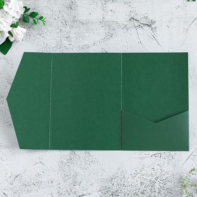 20 PCS Emerald Green Tri-fold Laser Cut Wedding Invitation Pockets for 5x7 Wedding Cards Bridal Shower Engagement Quinceanera Invitation