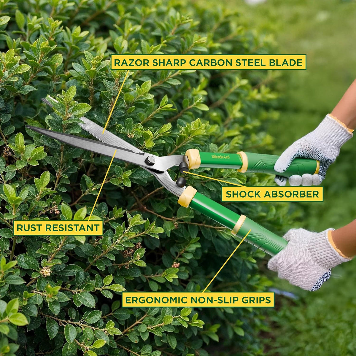 Miracle-Gro 21 in. Hedge Shears – Lawn and Yard Tool with Sharp Carbon Steel Blades, Comfort Grip Handles, and Lightweight Design for Shaping/Trimming Hedges, Shrubs, and Bushes