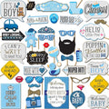 Boy Baby Shower Photo Booth Props - 41-pc Photo Booth Kit with 8 x 10-Inch Sign, 60 Glue Dots, 45 Sticks - Picture Props for Baby Shower