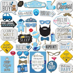 Boy Baby Shower Photo Booth Props - 41-pc Photo Booth Kit with 8 x 10-Inch Sign, 60 Glue Dots, 45 Sticks - Picture Props for Baby Shower