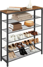 VASAGLE 6-Tier Shoe Rack, Shoe Organizer for Closet, Entryway, 24-30 Pairs of Shoes, Large Shoe Rack Organizer with 5 Metal Mesh Shelves, 11.8 x 39.4 x 43.3 Inches, Rustic Brown and Black ULBS016B01