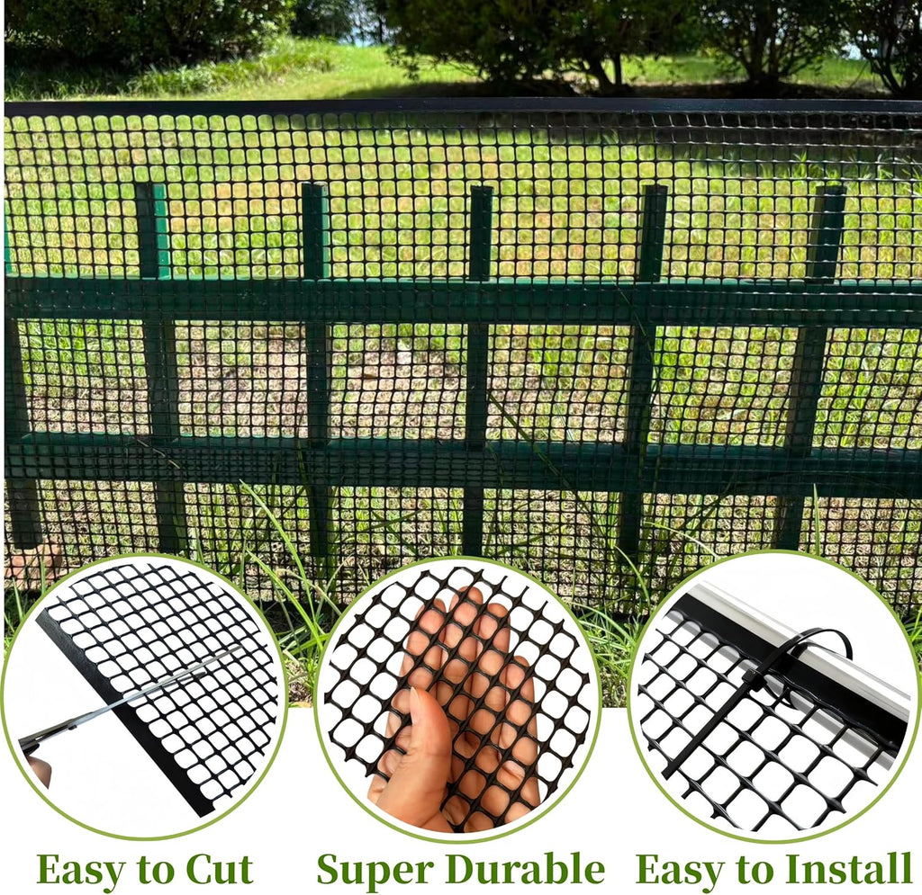 PotatoLife Plastic Wire Mesh Fence, Balcony Fence for Baby and Pets, Safety Fence, Stair Protector, Poultry, Garden, Tree Support, Durable Material, Free Zip Ties (Black, 15.7'' x 40')