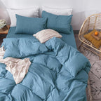 MooMee Bedding Duvet Cover Set 100% Washed Cotton Linen Like Textured Breathable Durable Soft Comfy (Heathered Peacock Blue, Cal King 104"x98")