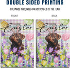 Happy Easter Labrador Dog Garden Flag Chocolate Lab Spring Flags Buffalo Plaid Bunny Eggs Yard Flag for Outside 12x18 Double Sided Small Decorative Floral Outdoor Flag