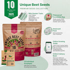Organo Republic 10 Rare Beet Seeds Variety Pack for Planting Indoor & Outdoors 1625+ Heirloom Non-GMO Bulk Beets Gardening Seeds: Chioggia, Detroit Dark Red, Sugar, Cylindra, Bulls Blood, White Albino