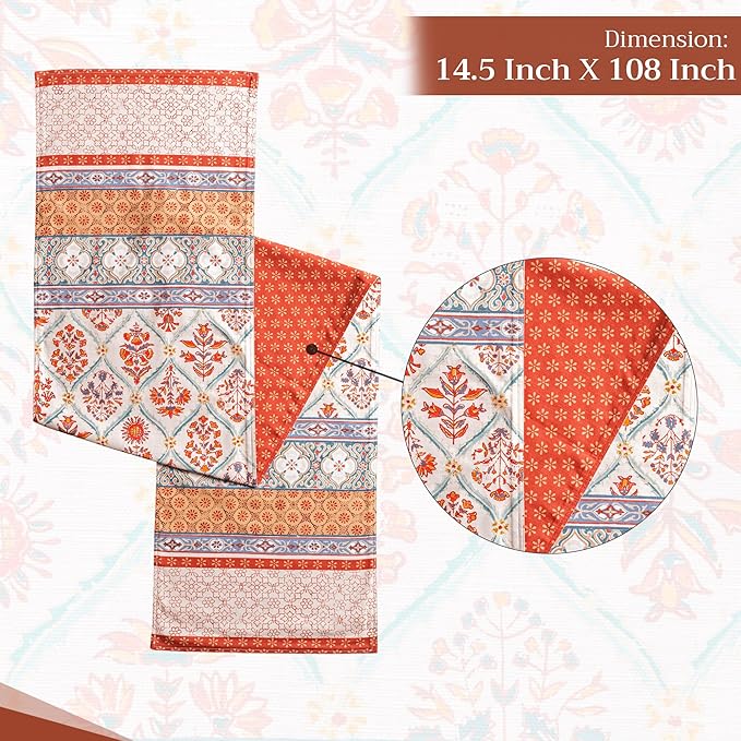 Maison d' Hermine Table Runner 100% Cotton Double Layer Table Runners 108 inches Long for Thanksgiving Christmas Decorations Home Kitchen Dining Party Wedding (Romane, 14.5" x 108")