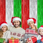 12 Pack Christmas Party Backdrop, 3.28 FT x 7.05 FT Red Silver Green Foil Streamer, Metallic Fringe Curtains Tinsel Streamer, Hanging Christmas Decorations Picture Props Door Decor