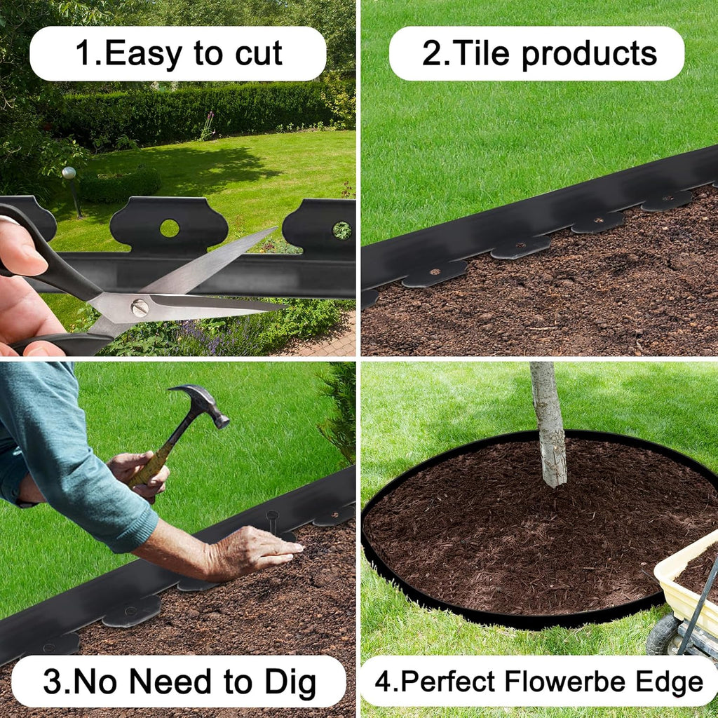 JERIA 2 Inch Tall 33 FT Garden Edging Kit with 45pcs Spikes, Plastic Edging for Landscaping