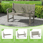 PatioZen Outdoor Bench, Waterproof & Weatherproof Garden Bench with Ergonomic Design, 2-Person Resin Bench for Porch, Deck, Patio, Outdoor, Garden & Park(Grey)