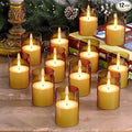 12Pack Flickering Flameless LED Candles with Timer, Battery Powered - Small Pillar & Votive, Acrylic Made, Gold (2"X3")