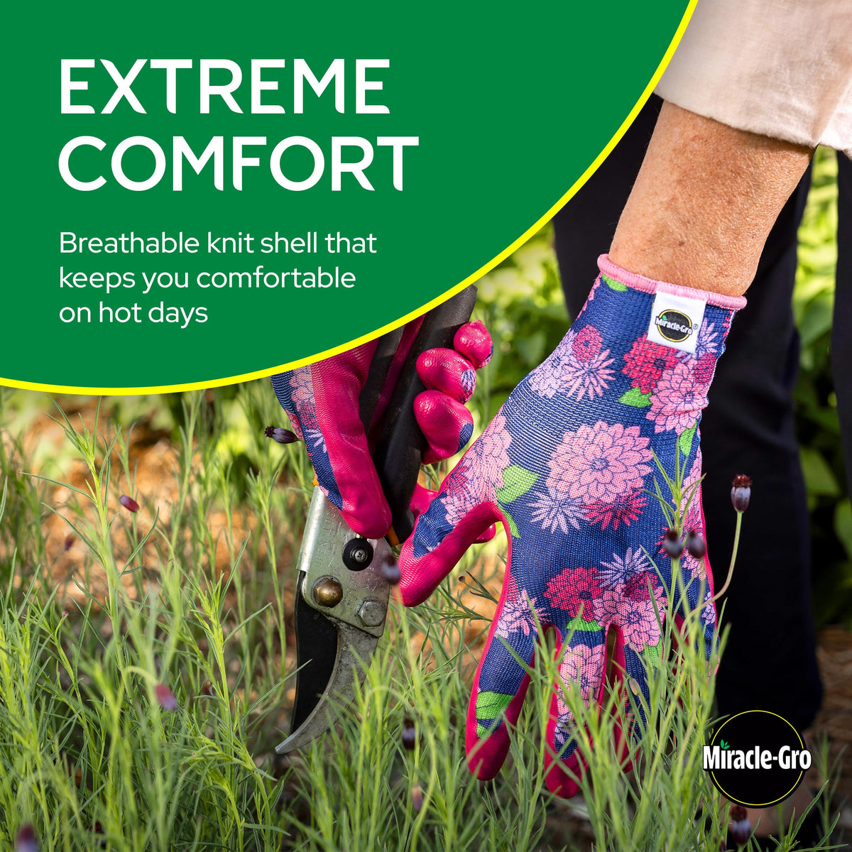 Miracle-Gro Women's Nitrile Coated Grip Floral Pattern Gardening Work Gloves, Extreme Comfort, Excellent Grip, Water Resistant, Pink/Purple, Small, (MG37126/WSM)