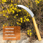 SHANFEEK Grass Sickle with Sawtooth Japanese Weeding Hoe Weeding Tools for Garden High Toughness Stainless Steel with Hard Solid Wood Handle(Yellow)