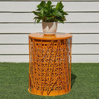 Y&M Set of 3 Stacking Coffee Table for Living Room, Patio Side Table, Indoor End Tables for Bedroom, Outdoor Decorative Garden Stool with Heavy Duty Metal Frame Modern Industrial Decor - Orange