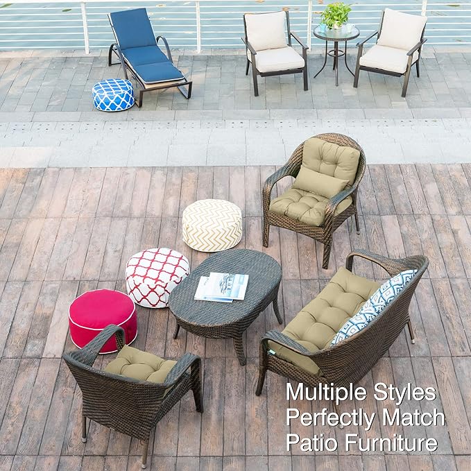 QILLOWAY Outdoor Chair Cushion for Patio Furniture, Waterproof Patio Cushions with Ties, Fade Resistant Replacement Pads for Outdoor Rocking Chairs,Beige