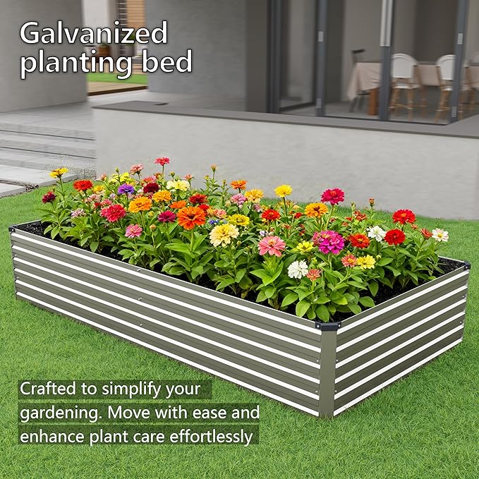 DIIYIV 8x4x1.5FT Galvanized Raised Garden Bed,Vegetable Boxes-Rectangle Metal Flower Box,Large Planter Raised Beds Outdoor Garden for Planting,Fruit,Herb-Silver