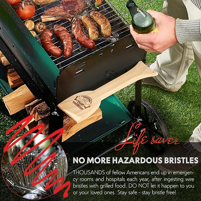 Wood Grill Scraper - Wooden BBQ Grill Brush Cleaner Alternative - Enjoy Safe & Bristle Free Barbecue