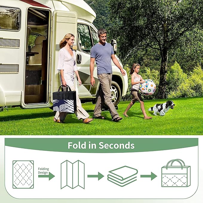 GENIMO Outdoor Rug 9' x 18' Waterproof for Patios Clearance, Reversible Outdoor Plastic Straw Camping Rug Carpet, Large Area Rugs Mats for RV, Camper, Deck, Balcony, Porch, Beach, Navy Blue&White