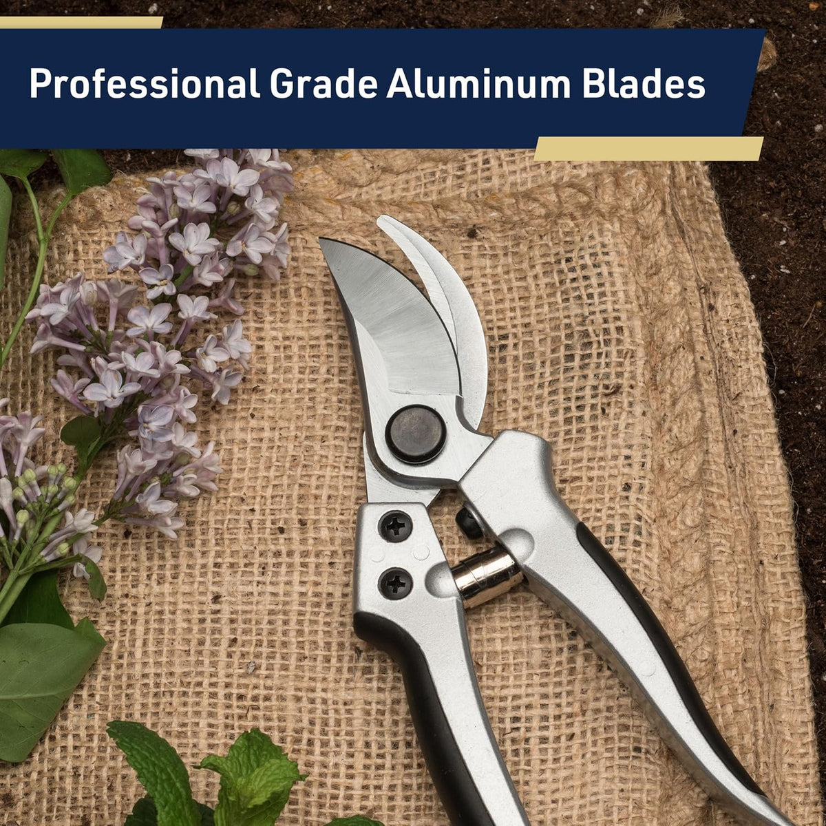 Kings County Tools 8" Steel Bypass Pruner | Spring-Loaded Snap Catch | Cast Aluminum with Rubber Surface Grips | Works Best with Green Branches and Material