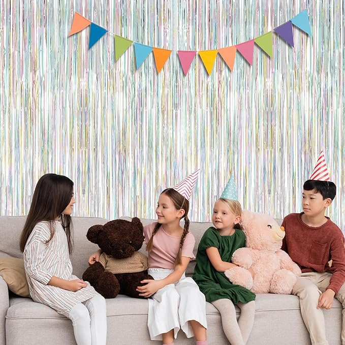 2 Pack Backdrop Curtains, 3.28 FT x 7.05 FT Laser Silver Fringe Curtains, Metallic Tinsel Foil Curtains Party Streamer, Photo Backdrop Party Decorations Bithday Photo Booth Props