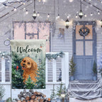 Welcome Winter Garden Flags Golden Doodle Garden Flag Cardinal Birds on Snowy Pine Tree Flag Dog Yard Flags for Outside 12x18 Double Sided Christmas Decorative Lawn Flags