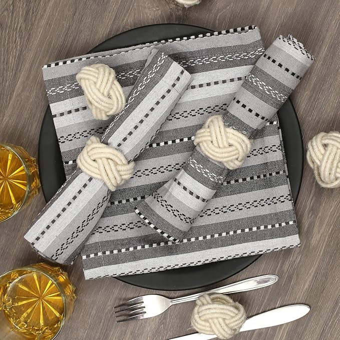 Farmhouse Napkin Ring Set of 12 - Handwoven Cotton & Jute Knot Design for Table Decor, Weddings, Dinner Parties & Everyday Dining - Decorative Adornment for Table Setting (Off White) - CLEENTABLE