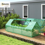 Outsunny 8.6 x 3 x 1ft Raised Garden Bed with Mini Greenhouse, Galvanized Raised Garden Bed with Cover for Herbs and Vegetables, Small Greenhouse for Patio Garden Balcony, Green and Silver