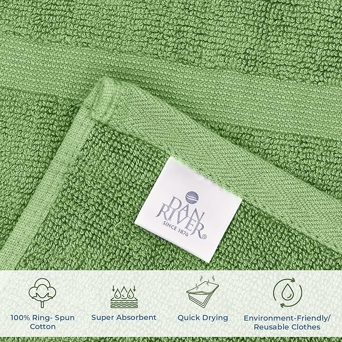 DAN RIVER Classic Bath Mat - Green, 100% Ring Spun Cotton, Pack of 2, 21x34 inches, 800 GSM, Non-Slip, Absorbent, Quick Drying, Machine Washable Bathroom Floor Mats for Shower, Kitchen & Bath