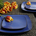 Gibson Elite Soho Lounge Square Reactive Glaze Stoneware Dinnerware Set, Service for 4 (16pc), Sapphire