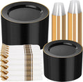 SUT 350 Pcs Black and Gold Plastic Dinnerware Set for 50 Guests, Include: 50 Dinner Plates, 50 Dessert Plates, 50 Pre Rolled Napkins With Silverware, 50 Cups, Disposable Plates for Halloween, Party