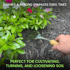 Garden Guru Eco Hand Rake Soil Tiller- 100% Recycled Stainless Steel - Rust Resistant - FSC Certified Wood Ergonomic Handle - Great for Gardening, Loosening Soil & Spreading Mulch - 1 Case (40 Pcs)