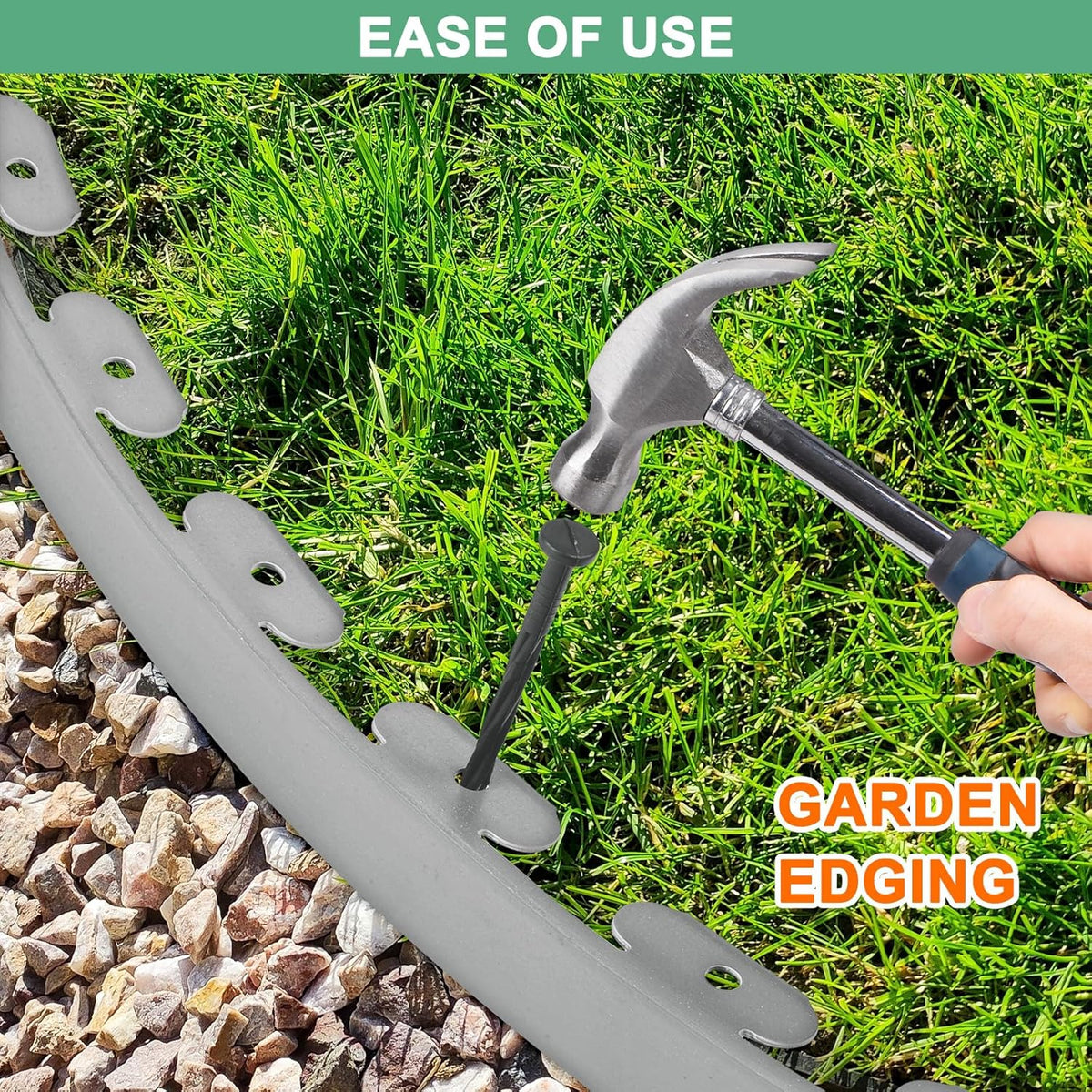 Garden Edging - 100 Feet Plastic Landscaping Edging Border with 93 Pack Spikes Apply to Flower Beds/Grass Lawn/Yard (1.57Inches Tall, Grey)