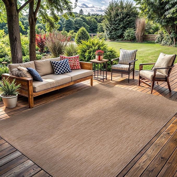 Washable Indoor Outdoor Rug 9x12 Weather Resistant Area Rugs Modern Solid Jute Rug for Porch Deck Balcony Backyard Patio Outside Carpet (9 X 12 Jute Beige)