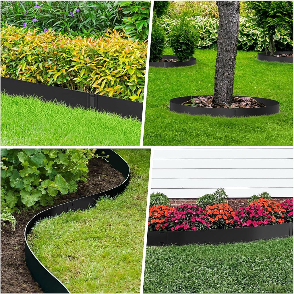 12 Inch Height Galvanized Steel Landscape Edging, 20Ft Metal Garden Edging Border with 6 Clips - Rust-Resistant Lawn Edging for Yard (40" L x 12" H, Black)