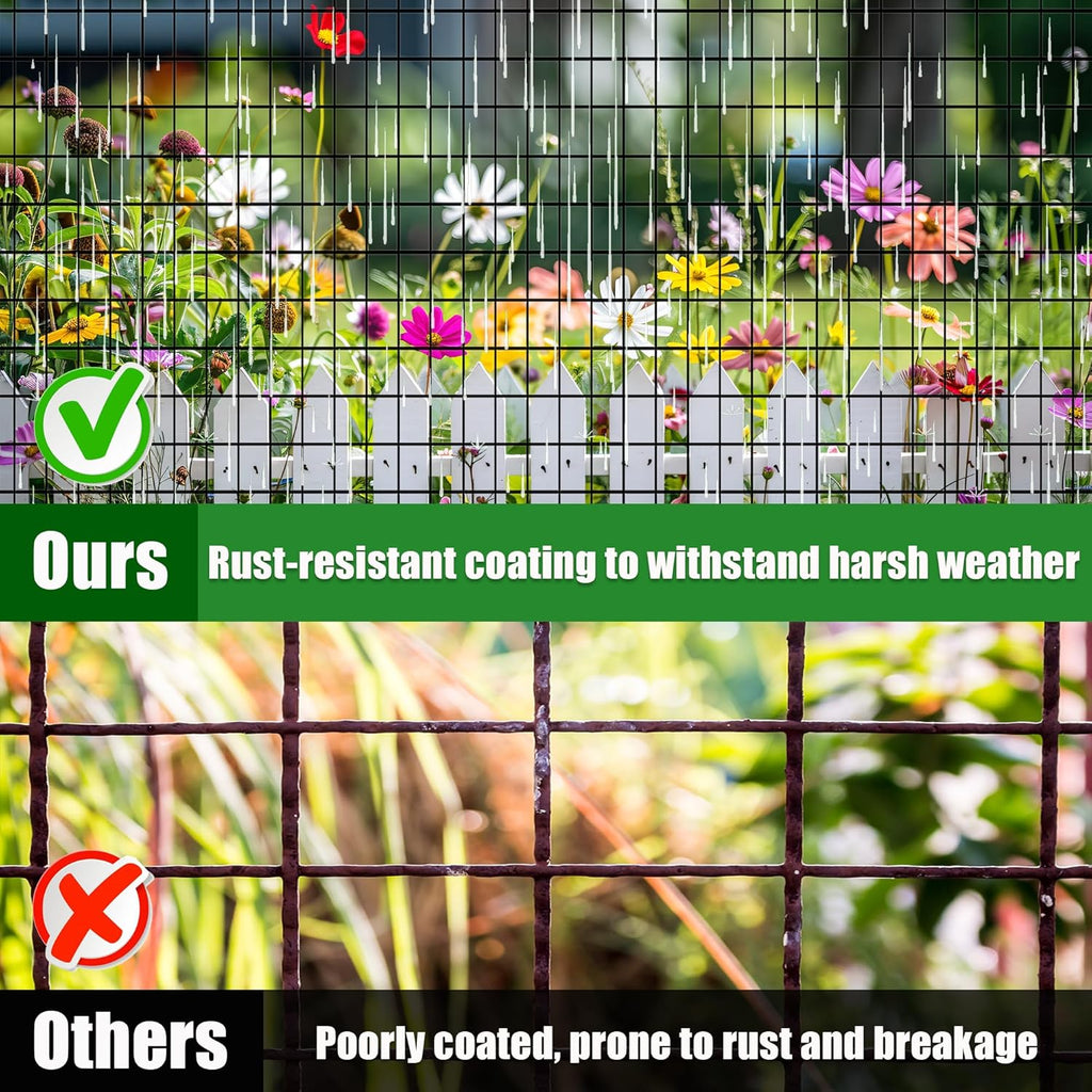 24 in x 50 ft Welded Wire Mesh Fence, 2 in × 3 in 15GA Black PVC Coated Garden Fencing Roll, Dog Barrier for Vegetable Yard, Poultry Netting,Heavy-Duty Border Fencing