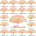 Qunclay 60Pcs Wooden Hand Fans Folding Wedding Fans for Guest Chinese Hollow Pattern with White Tassel and Gift Bag for Wedding Bridal Shower Birthday Party Favors Gift and Home Decor(Delicate Style)