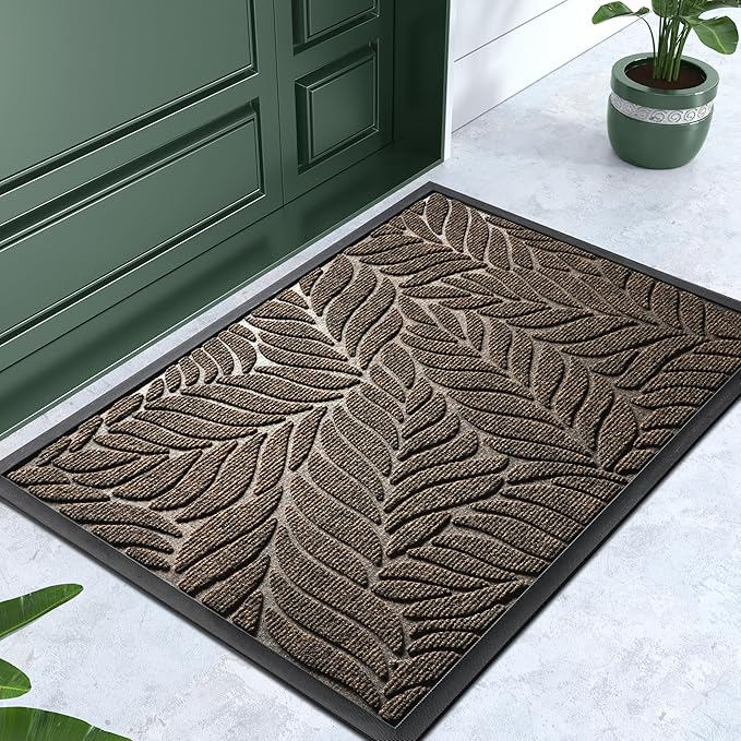 Yimobra Front Door Mat Outdoor Indoor, 29.5x17 All-Season Waterproof Welcome Mat, All-Weather Outside Entrance Mat, Non-Slip Patio Porch Doormat, Low Profile, Fade Resistant, Brown