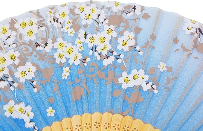 Amajiji 8.27"(21cm) Hand Held Bamboo Silk Folding Fan Hand Fan,Chinese/Japanese Charming Elegant Vintage Retro Style,Women Ladys Girls Best Gifts (SkyBlue)