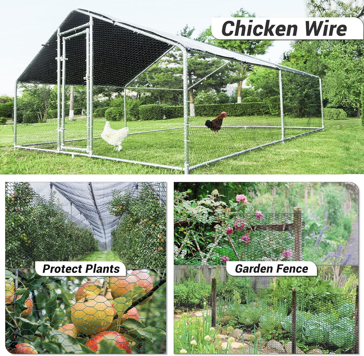 Chicken Wire Fencing Mesh, Galvanized Hexagonal Floral Chicken Wire, Outdoor Anti-Rust Poultry Netting for Garden Fence (4 ft x 100 ft, PVC Coated)